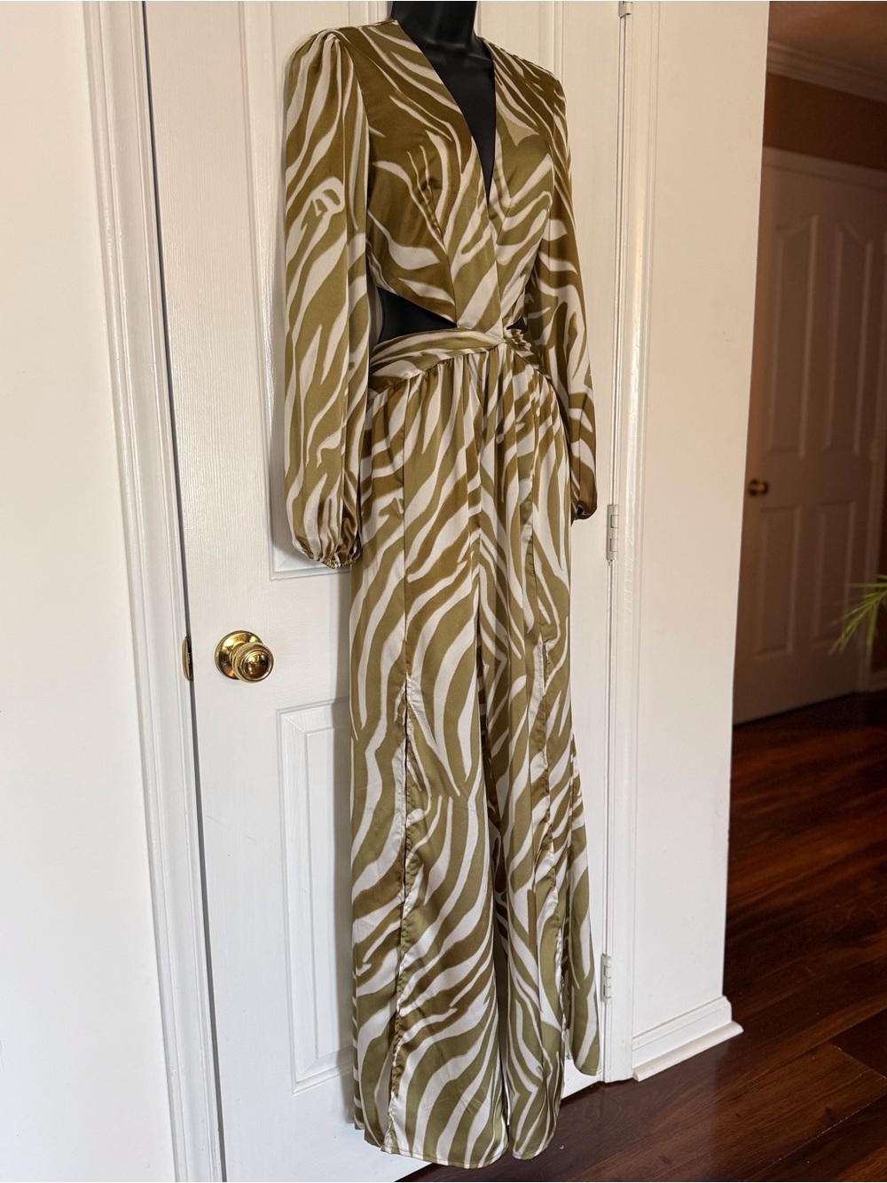 “FASHION NOVA” Lillie Satin Zebra Print Cutout Jumpsuit - Picture 8 of 14